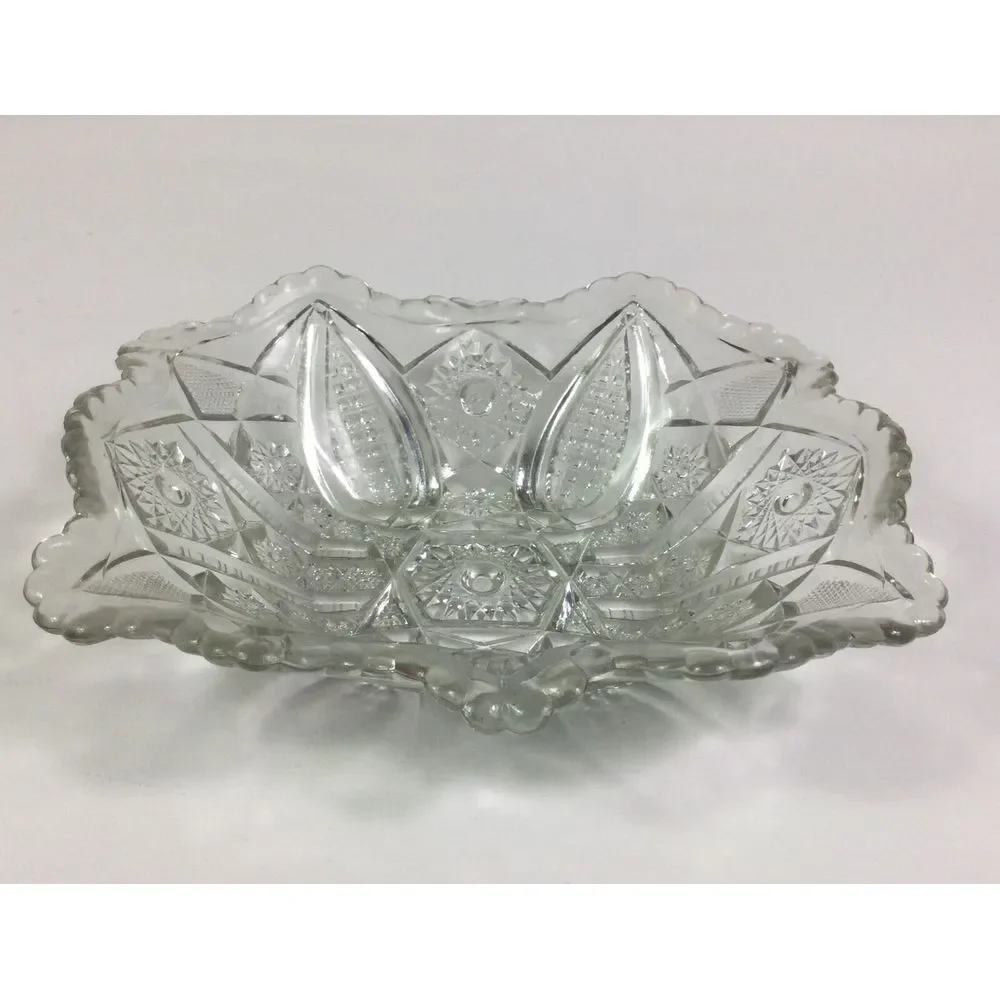 Vtg Crystal Bowl 10in Clear Cut Glass Candy‎ Dish Home Decor Victorian 10x8 in